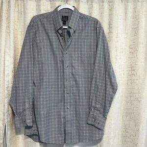 Jos. A. Bank Button Down Shirt Mens Medium Blue Brown Check Excellent Traveler
